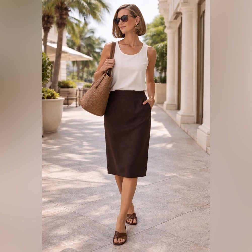 Moschino Couture Brown Wool-Silk Pencil Skirt | Italian Tailored | Size US 8